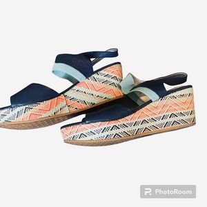 ME TOO Sandals wedged multicolor, leather, blue, teal size 9.5